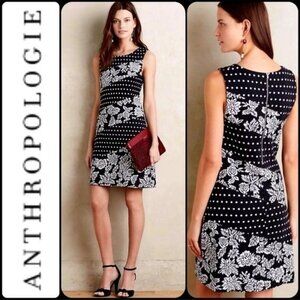 NWT Anthropologie Maeve Dress SP Sleeveless Mini Effamy Floral Polka Dot Black